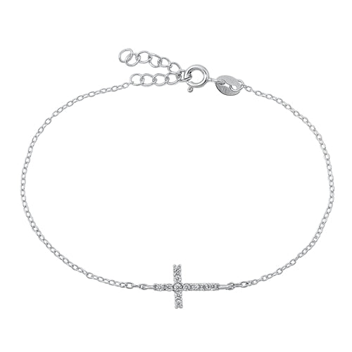 PULSERA DE PLATA CON CIRCONITAS CÚBICAS - CRUZ