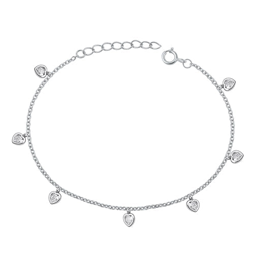 PULSERA DE PLATA CON CIRCONITAS CORAZONES