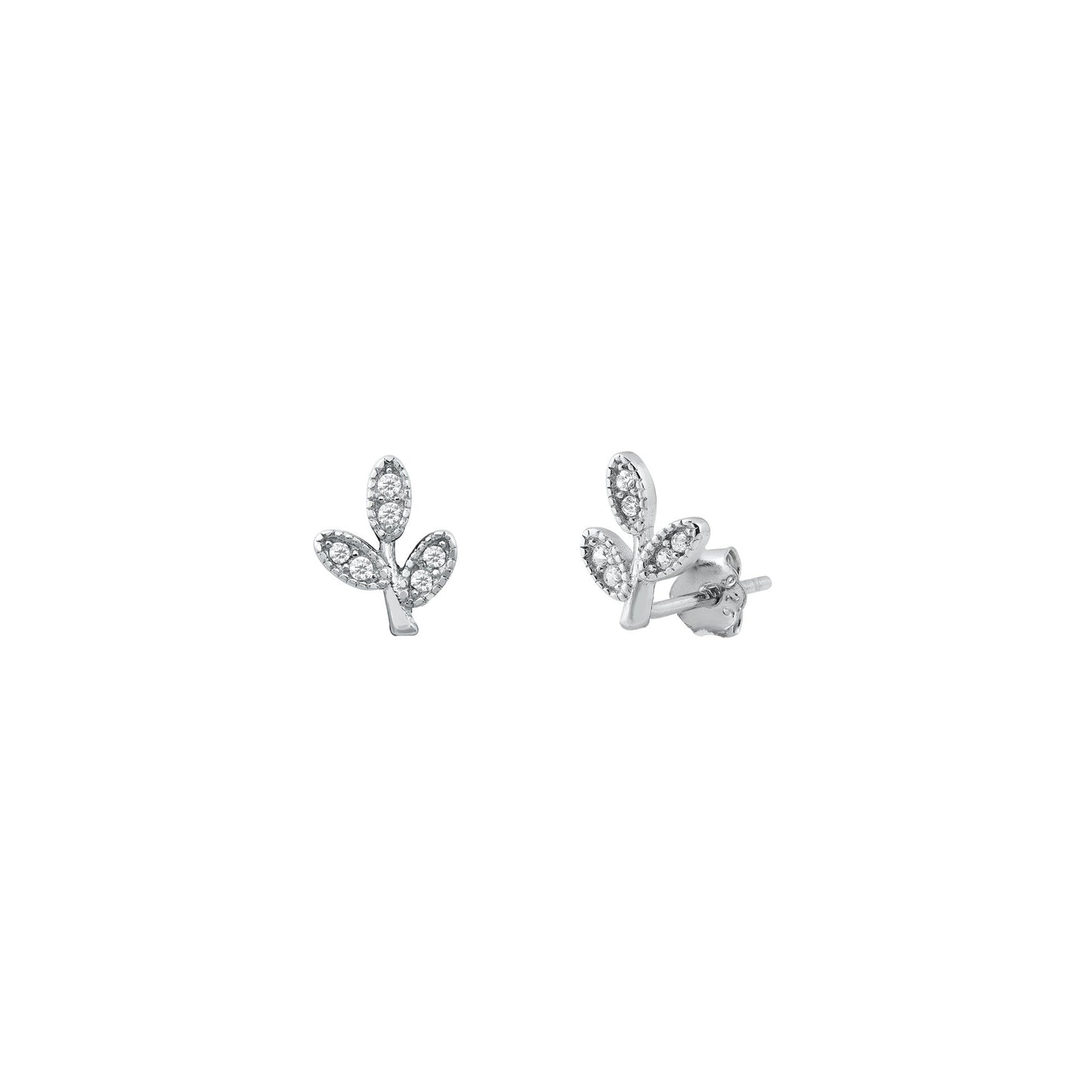 PENDIENTES DE PLATA CON CIRCONITAS CÚBICAS - RAMAS Y HOJAS