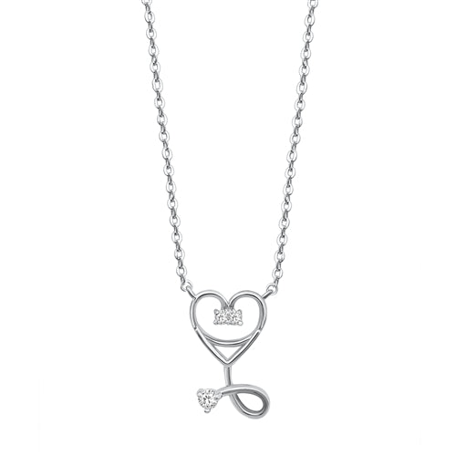 COLLAR DE PLATA - ESTETOSCOPIO EN FORMA DE CORAZÓN